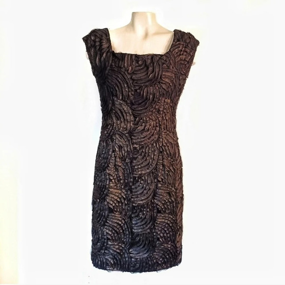 JESSICA Howard Cocktail Evening Gold Ribbon Metallic Sheath Dress - Picture 1 of 6